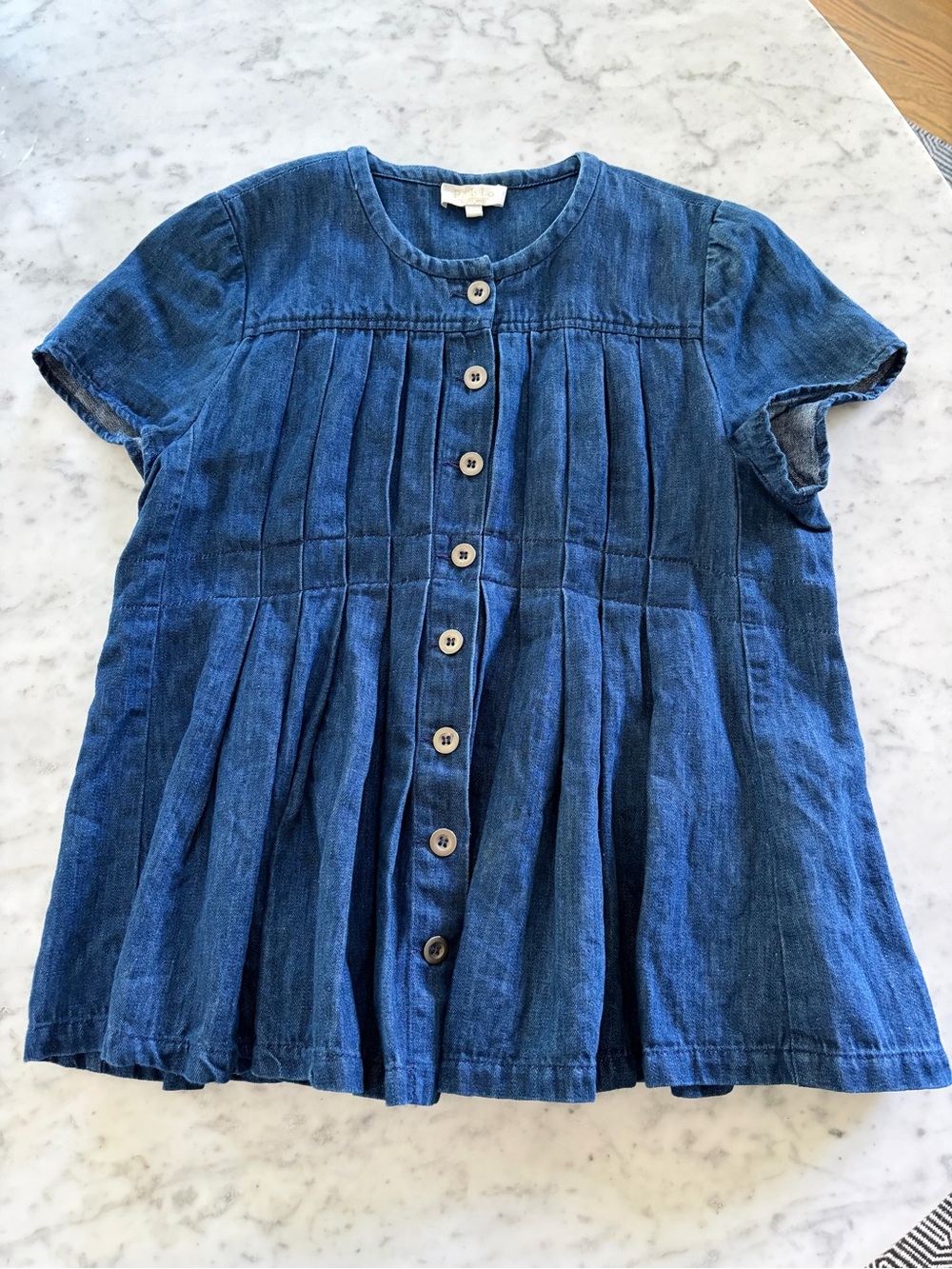 Pabalo Button-Front Pleated Indigo Top - Blue